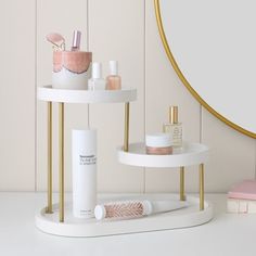 Jewelry Storage & Jewelry Boxes | Pottery Barn Teen Girly Vanity Decor, Chanel Furniture, Gold Makeup Organizer, Dorm Vanity, Skin Care Organization, Dorm Wishlist, Perfume Holder, Perfume Stand, Room Wishlist