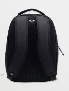 a black backpack with the word polo on it's front and side zippers