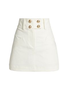 Crafted of a cotton-stretch blend, this miniskirt is defined by embossed goldtone front button closures. Belt loops Zip fly and button closures Front welt pockets Back welt pockets Goldtone hardware 96% cotton/4% elastane Dry clean Imported SIZE & FIT About 17.5" long Model measurements: 5'10" tall Model is wearing a US size 4 ABOUT THE BRAND Eight years after founding his eponymous brand, Derek Lam launched Derek Lam 10 Crosby in 2011, named after the address of his New York City office. Stayin City Office, Girly Girl Outfits, Derek Lam 10 Crosby, Derek Lam, Leather Mini Skirts, Soft White, Luxury Outfits, Strong Women, Skirt Pants