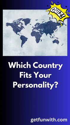 a blue book cover with the words which country fits your personality? and an image of a world map