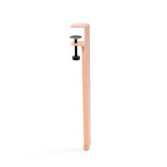 an orange metal pole with a black handle and two knobs on the end, against a white background