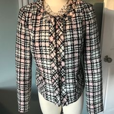 Beautiful Canadian Bran Le' Chateau Tweed Blazer/Jacket: Classic Chanel Look. Four Button Snap Closure Worn Once! In Like New Condition. Tag Reads Size Large But This Brand Runs Small. Fits More Like A Medium So It Is Being Listed As Such. Pink/Black/White Color Scheme. Le Chateau, Tweed Blazer, Blazer Suit, Blazer Jacket, Like New, Chanel Classic, Suit Jacket, Black Pink, Jackets & Coats