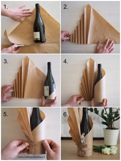 how to make a wine bottle origami vase out of brown paper and wrapping