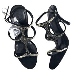 Zara Black Suede Rhinestone Sandals 8 New With Tags With One Missing Stone But Comes With Replacements. 3 1/2" Heel Black Ankle Strap Sandals With Rhinestones, Chic Bedazzled Sandals For Evening, Elegant Bedazzled Sandals For Evening, Elegant Bedazzled Evening Sandals, Elegant Bedazzled Silver Sandals, Elegant Silver Bedazzled Sandals, Silver Bedazzled Sandals For Formal Occasions, Bling Ankle Strap Sandals For Evening, Evening Sandals With Bling And Ankle Strap