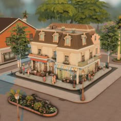 an animated image of a small town with lots of buildings