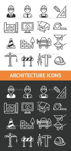 an image of architecture icons set - miscellaneous objects / items line art style on separate layers