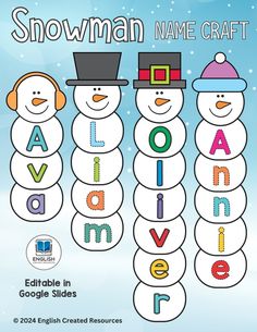 the snowman name craft is shown in three different colors