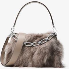 Nwt’s, $ 800 Off! Gorgeous Miranda Fox Fur All In One Bag. This Sold Out Bag Is From Last Winter’s Michael Kors Couture Collection. Features Genuine Fox Fur W/Smooth French Calf Leather Side Panels, Silver Tone Hardware, Detachable Single Leather Shoulder Strap, Top Leather Handle & Chain Link Handle Detachable As Week. 1 Pocket At Exterior Back, Brown Suede Lining, Dual Pockets At Interior Wall; 1 W/Zip Closure. Logo Flip-Lock Top Closure. Absolutely Beautiful Bag. Please Note: May Not Be Shipp Fur Purse, White Shoulder Bag, Fur Bag, Brown Leather Shoulder Bag, Michael Kors Collection, 2023 Collection, Designer Shoulder Bags, Strap Top, Interior Wall