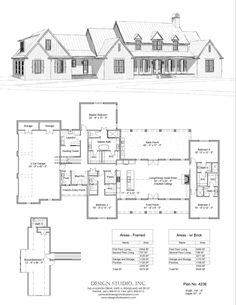 two story house plans with different floor plans and elevations for each home in the same area