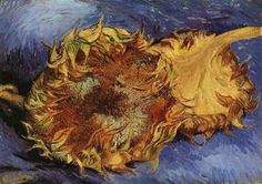 a painting of a sunflower on a blue background