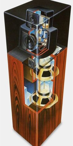 a painting of speakers in a wooden box