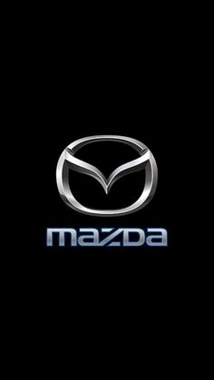 mazda logo on a black background with the word's name in blue and silver