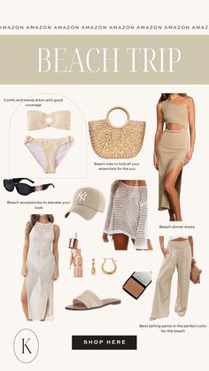 Go To Beach Outfit, Beach Outfit Accessories, 5 Day Beach Vacation Outfits, Summer Beach Looks Outfit Ideas, Dinner At The Beach Outfit, Amazon Beach Finds, Beach Must Haves For Women, Cute Vacation Outfits Beach, Style Beach Outfit Ideas