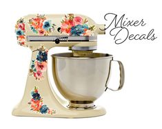 a mixer with flowers painted on it and the words mixer decals overlayed