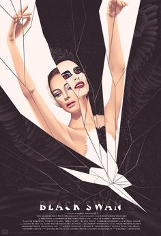 the poster for black swan shows a woman with her arms spread out and hands in the air