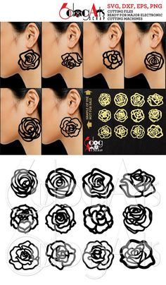 various images of the same ear and nose with different designs on each side, including spirals