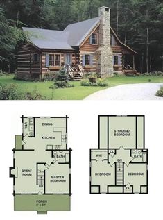 two story log cabin with loft and open floor plan