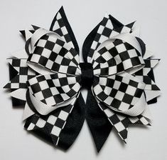 Racing Hair Bow, 5" OTT Checkered Flag Clip, Race Car Alligator Clip, Black White Checks, Race Outfi curated by iPersonalShop.com Race Outfit, Elizabeth Turner, Unique Bows, Bows Diy Ribbon, Track Racing, Bows Diy