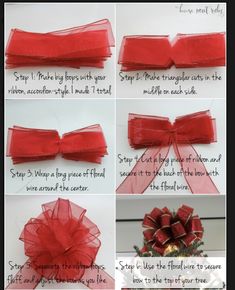 step by step instructions on how to make a bow for a christmas tree or wreath