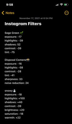 the instagram filters screen is shown with text and numbers on it, as well as an image of a camera