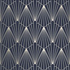 an art deco style wallpaper pattern in navy blue and white, with fan shapes