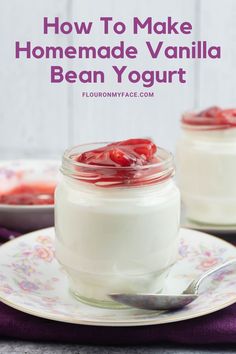 homemade vanilla bean yogurt in a jar on a plate