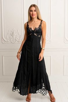 Beach Elopement Black Dress, Summer Gala Maxi Dress With Lace Trim, Gala Maxi Dress With Lace Trim, Black Maxi Dress For Summer Gala, Bohemian Midi Length Maxi Dress For Cocktail, Black Bohemian Maxi Dress With Lace Trim, Elegant Black Lace Maxi Dress, Black Floor-length Maxi Dress With Lace Trim, Cocktail Maxi Dress With Lace Trim