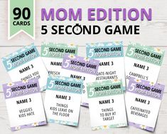 the game cards for mom's 5 second game