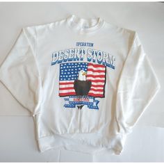 Nwot Vintage 1991 Operation Desert Storm White Sweatshirt Mens L New Usa Troops. There Are 2 Soil Spots - Pictures 5 & 6. Retro White Winter T-shirt, 90s White T-shirt For Winter, 90s Style White T-shirt For Winter, Operation Desert Storm, Desert Storm, Usa News, White Sweatshirt, Mens Sweatshirts, White Blue