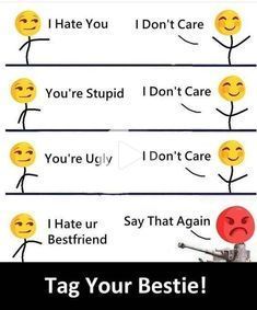 four different types of emoticions with the caption tag your bestie