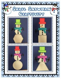 snowman craftivity is shown in four different pictures