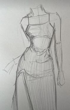 a pencil drawing of a dress on a mannequin