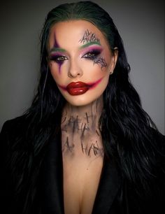 Hallowen Schminke, Female Joker Halloween, Joker Halloween Makeup, Halloweenský Makeup, Holloween Makeup, Joker Halloween, Joker Makeup, Drag Make-up, Creepy Halloween Makeup