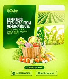 an advertisement for veggie grow is displayed on a green background with images of vegetables and fruits