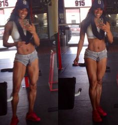 two pictures of a woman in shorts and red shoes taking a selfie with her cell phone