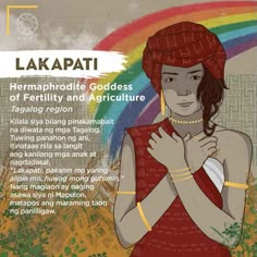 a woman in a red dress standing next to a rainbow and text that reads lakapati