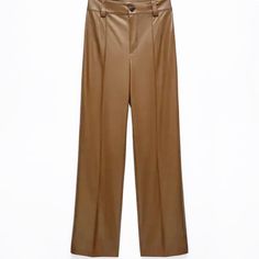 Zara Faux Leather “Francoise” Brown Seam Front Women Xs Vlogger Favorite Pants. Measurements Were Taken Flat And Are Approx: 13 Waist, 16 Hips, 11.5 Rise, 42.5 Length And 11 Thigh. High Waisted Pants Work, White Trouser Pants, Zara Leather Pants, Faux Skirt, Pleated Wide Leg Pants, Silky Pants, Off White Pants, Trousers Women Wide Leg, White Dress Pants