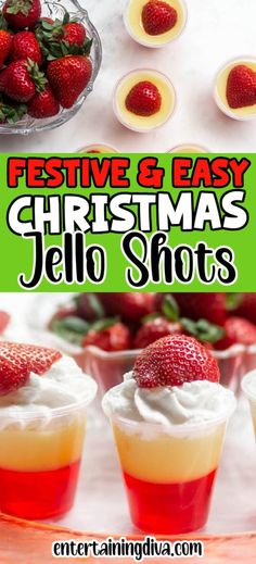 Festive And Easy Strawberries And Cream Layered Christmas Jello Shots. White Jello Shots, Winter Cocktails Vodka, Jello Shot Recipes Vodka, Shot Recipes Vodka, Fun Jello Shots