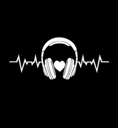 headphones with heart and heartbeat on black background