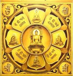 the golden buddha wheel is surrounded by buddhist symbols