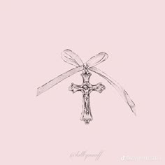 a drawing of a cross on a pink background