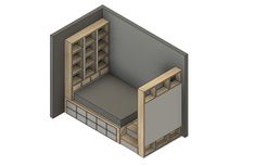 a 3d image of a bookcase with shelves and doors on the front, facing away from the viewer