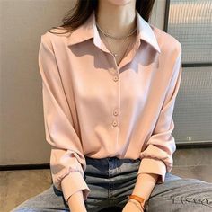 Lasaky - Soft Blouse Liner White Shirt Satin Shirts For Women, Long Sleeve Loose Blouse, Ladies Chiffon Shirts, Women Chiffon Blouse, Chiffon Blouses, Office Shirt, Blouse Summer, Silk Button Up, Women Office