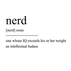 the word nerd is written in black and white with an image of a man