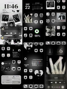 the black and white photo collage has many different images