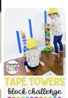 two children playing with tape towers and blocks