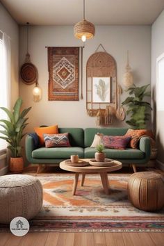 a living room filled with furniture and plants