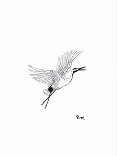 a drawing of a bird flying in the sky