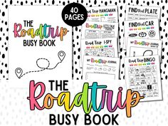 the road trip busy book with four pages and an image of it's cover