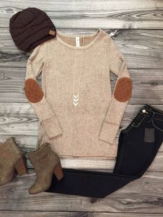 Fall Outfits • Michael Kors Bags • 3 Items Total - $99 ONLY! • Free shipping! • First come, first served! Hacci Top, Fall 2016 Outfits, Christian Outfits, Patch Sweater, Fall Trends Outfits, Fall Styles, Outfits To Wear, Elbow Patch, Elbow Pads